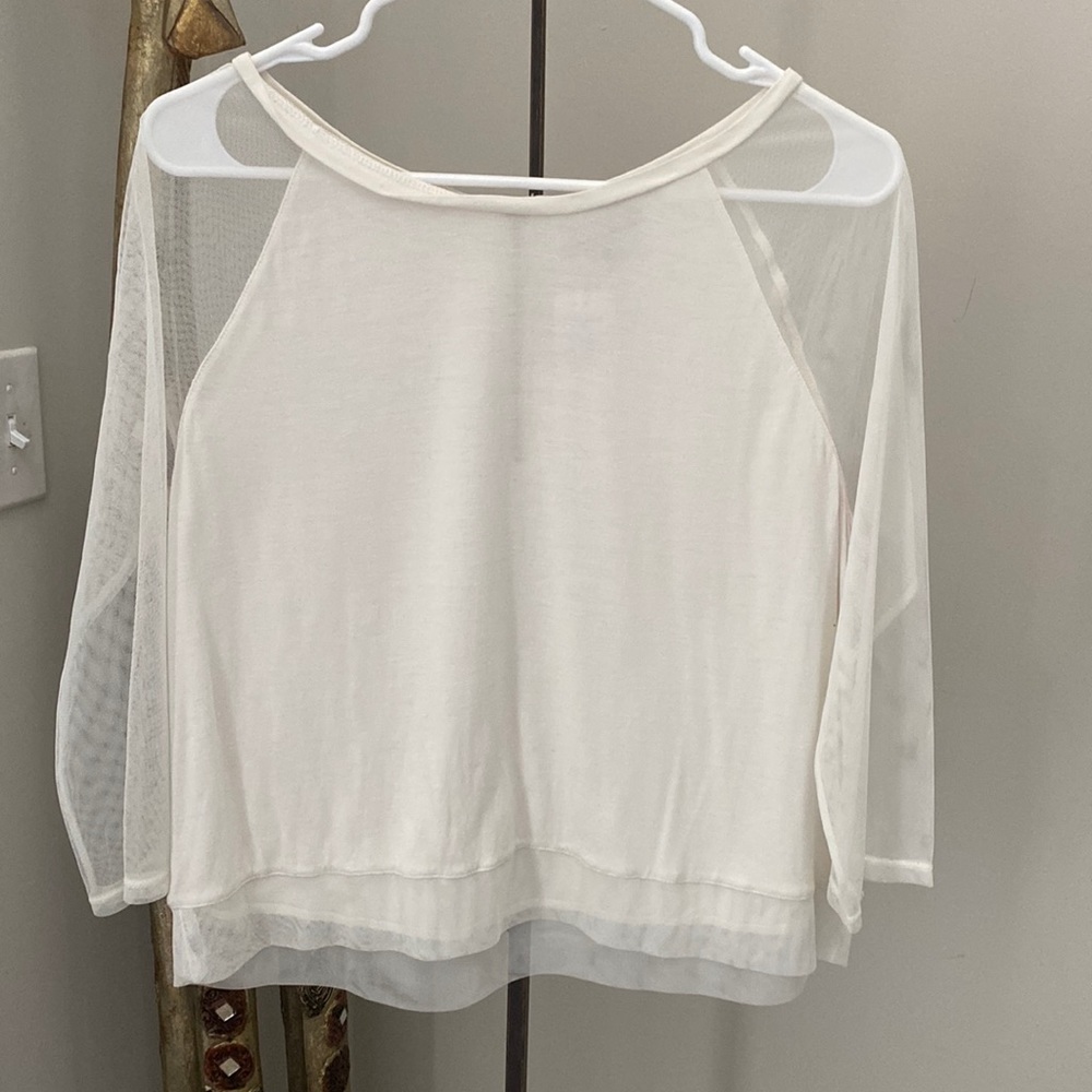 Vintage American Eagle Off White Layered Mesh Hem Exposed Half Zip Back Top S